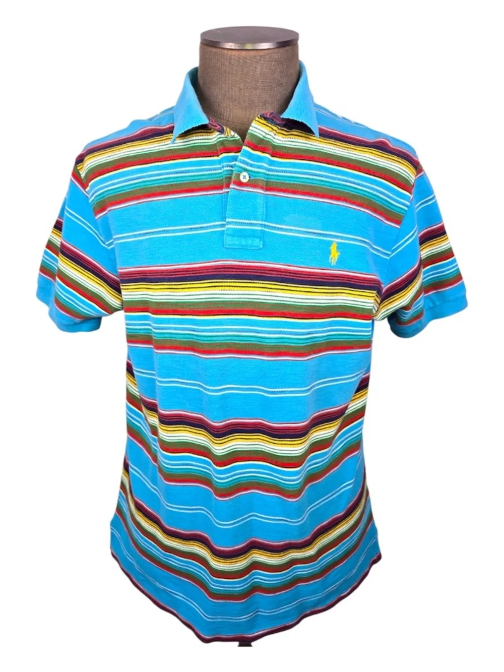 Vintage Polo Ralph Lauren Striped Polo Shirt Size L Turquoise Multicolor 90s